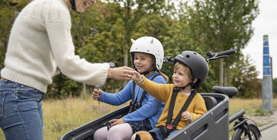 To børn sidder i Pony 2 mens mor giver dem en blomst.jpeg